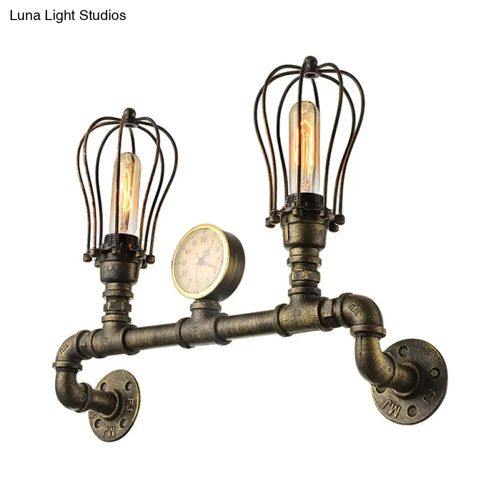 Vintage Brass Wall Lamp with Water Drop Cage Shade - 2 Bulb Living Room Fixture