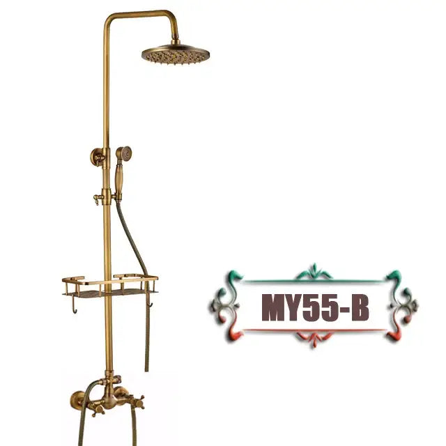 Vintage brass wall mount bathtub faucet with brass-finished rainfall shower head and integrated handheld sprayer decorbites brass wall