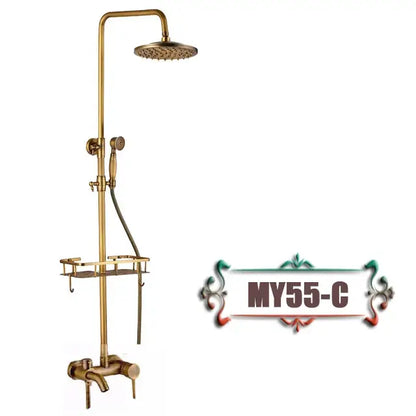 Vintage brass wall mount bathtub faucet with shower set featuring brass finish round rainhead and handheld spray nozzle for bathroom decorbites brass wall