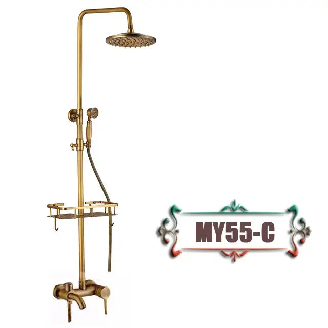 Vintage brass wall mount bathtub faucet with shower set featuring brass finish round rainhead and handheld spray nozzle for bathroom decorbites brass wall