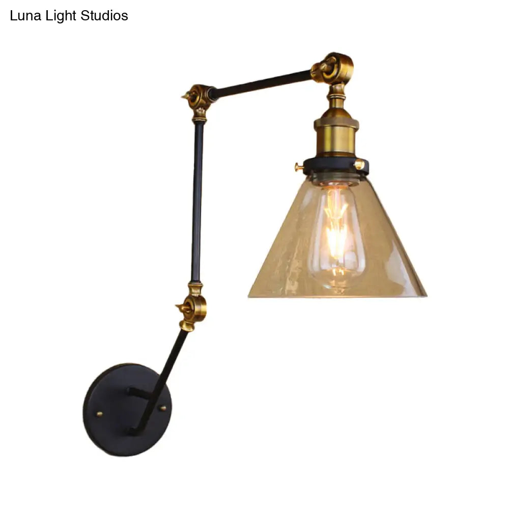 Vintage Brass Wall Sconce, Extendable Arm, Clear Glass Shade, 1-Bulb Light Fixture