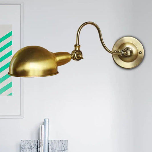 Vintage Brass Wall Sconce Light with Metallic Dome Shade and Gooseneck Arm
