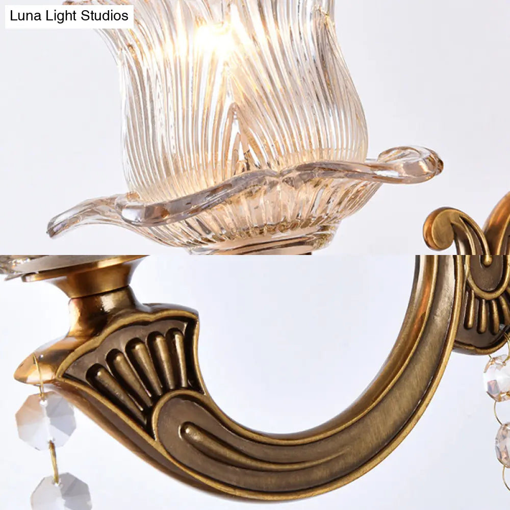 Vintage Brass Wall Sconce with Petal Textured Glass Shade for Living Rooms