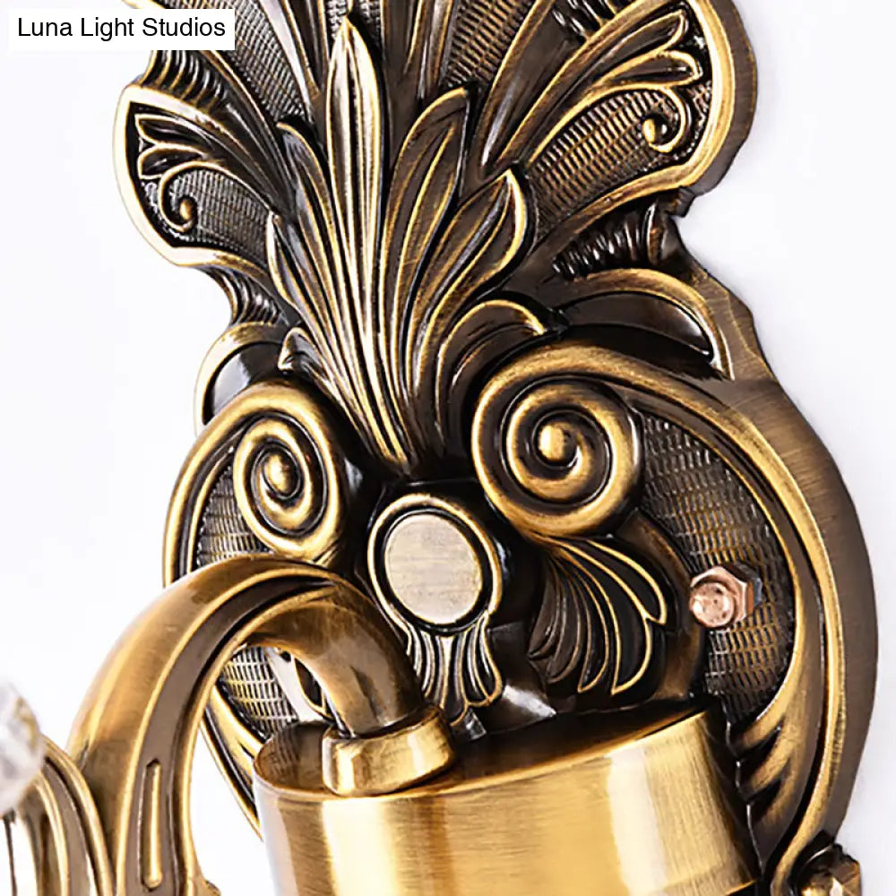 Vintage Brass Wall Sconce with Petal Textured Glass Shade for Living Rooms
