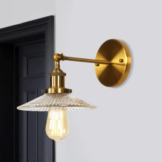 Vintage Brass Wall Sconce with Textured Glass - Bedroom Lighting Fixture