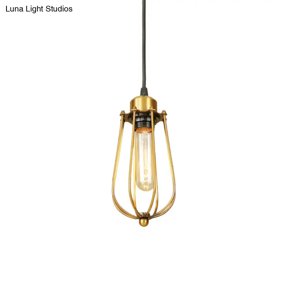 Vintage Brass Wire Guard Ceiling Light Pendant - Retro Metallic Design for Living Room