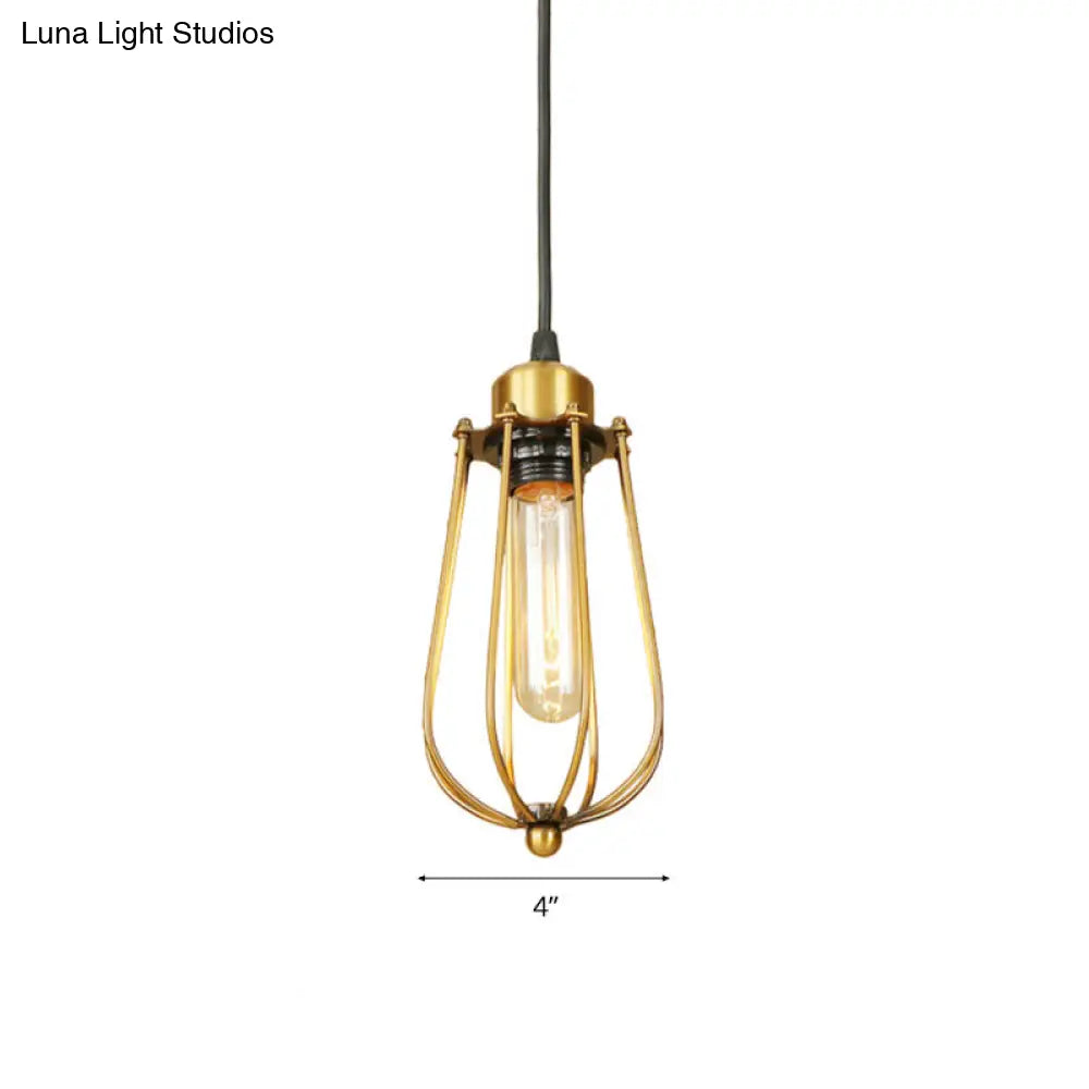 Vintage Brass Wire Guard Ceiling Light Pendant - Retro Metallic Design for Living Room