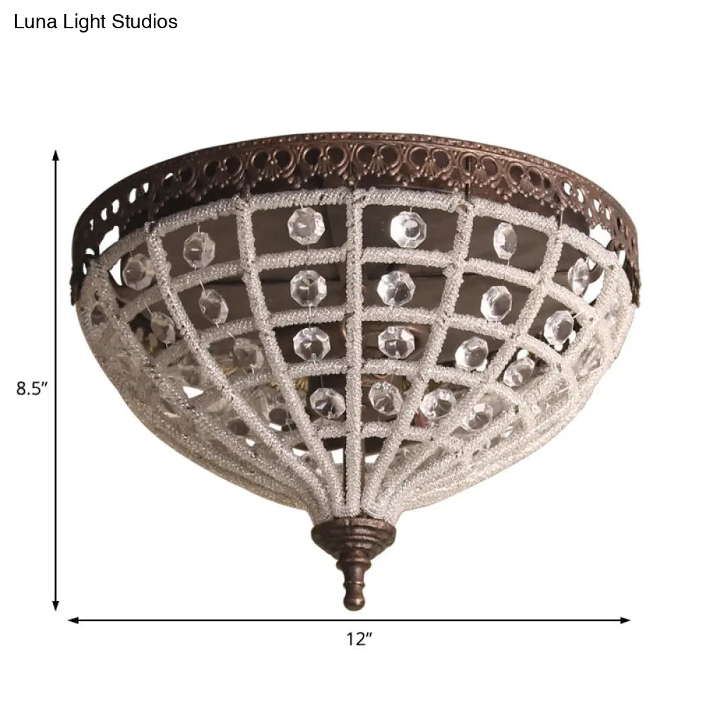 Vintage Bronze Bedroom Ceiling Light with Crystal Basket Shade - 2 Lights