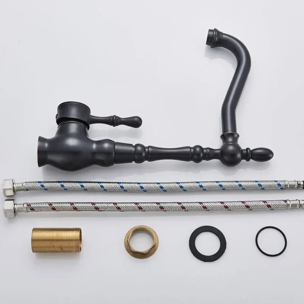 Black matte decorbites bronze black kitchen sink faucet with vintage design and flexible braided hoses for 360 rotate spout