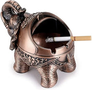 Vintage bronze decorbites elephant shaped windproof ashtray with intricate floral scrollwork for office decor