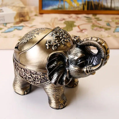 Vintage bronze elephant shaped windproof ashtray with intricate floral scrollwork for office decorbites elephant shaped decor