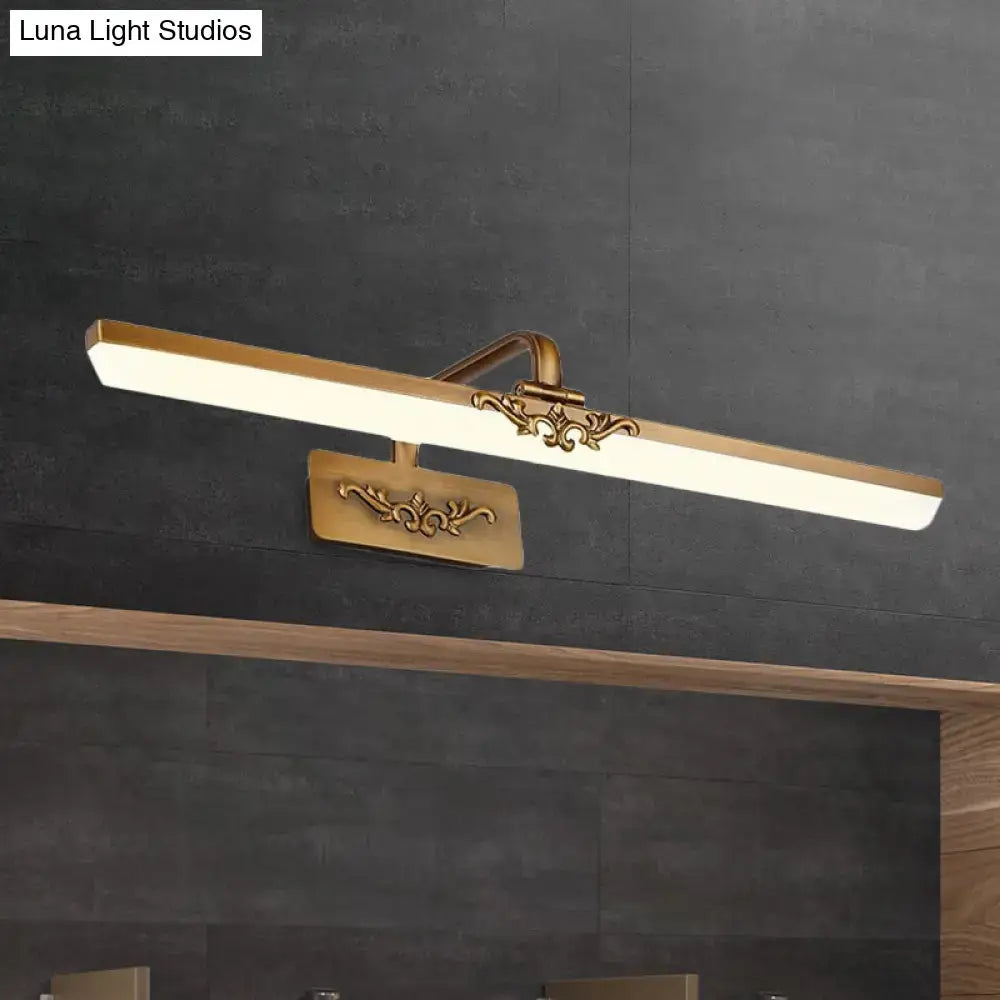 Vintage bronze floral led wall light fixture featuring a gold-toned ornate led mirror light with scrollwork accents