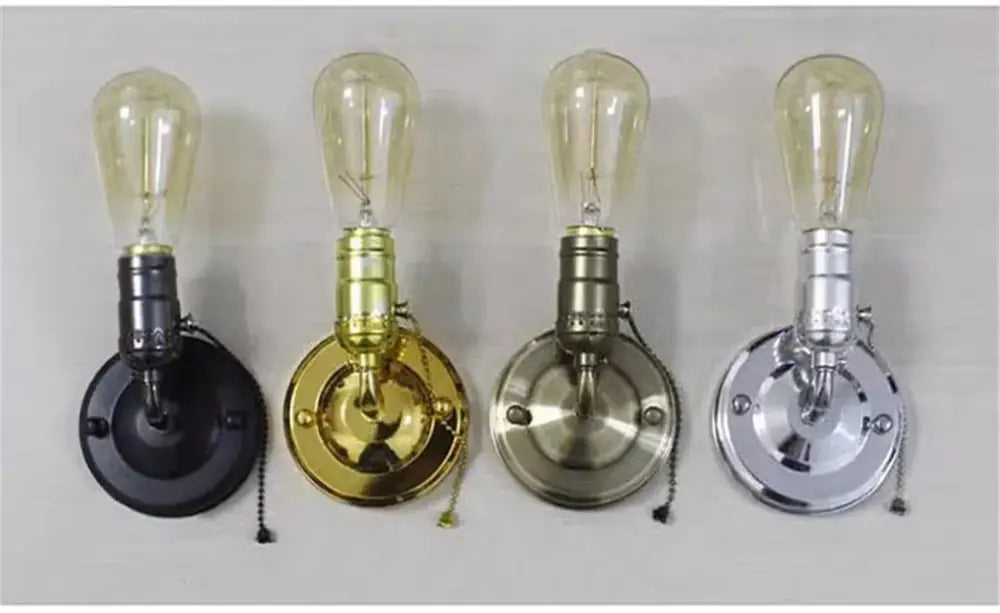 Four vintage-style decorbites bronze gooseneck wall sconces with pull chain in black gold brushed nickel and chrome finish