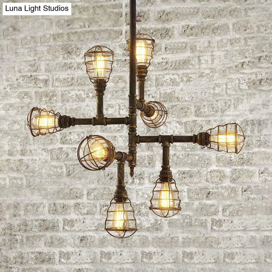 Vintage Bronze Iron Cage Chandelier Lamp - 8/12 Heads, Stylish Wire Design, Perfect for Dining Room