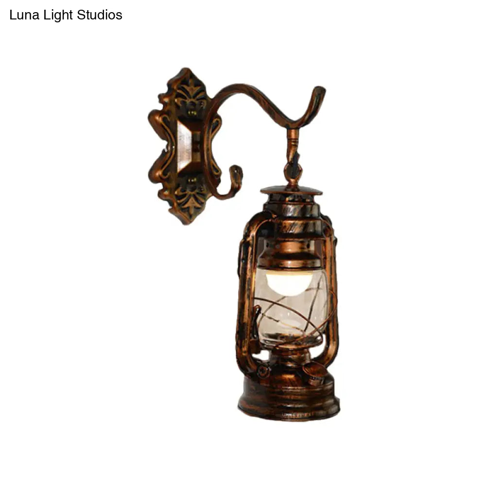 Vintage Bronze Kerosene Wall Sconce - Industrial Clear Glass - 1 Light Fixture -13"/14"/16