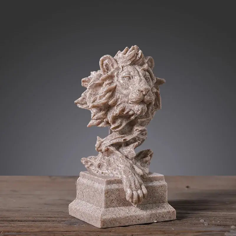 Vintage bronze lion head resin statue with detailed mane and paw on a square base for living room decorbites lion head