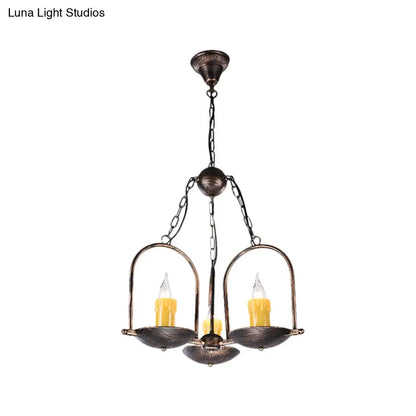 Vintage Bronze Metal Pendant Chandelier - Three-Light Candle Fixture for Dining Room Ceiling