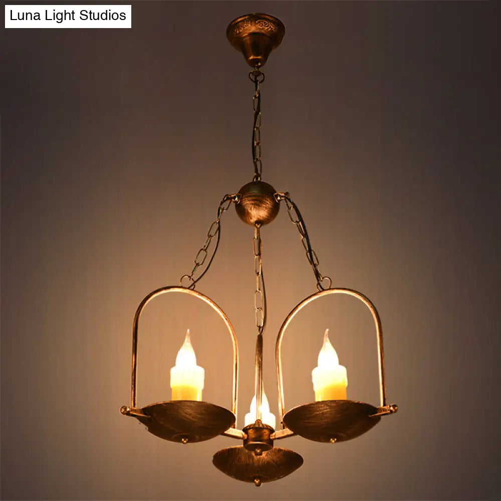 Vintage Bronze Metal Pendant Chandelier - Three-Light Candle Fixture for Dining Room Ceiling