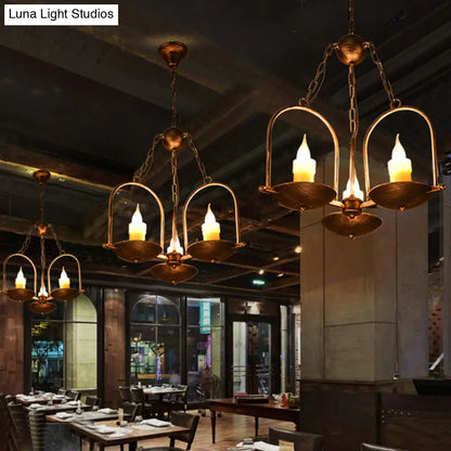 Vintage Bronze Metal Pendant Chandelier - Three-Light Candle Fixture for Dining Room Ceiling