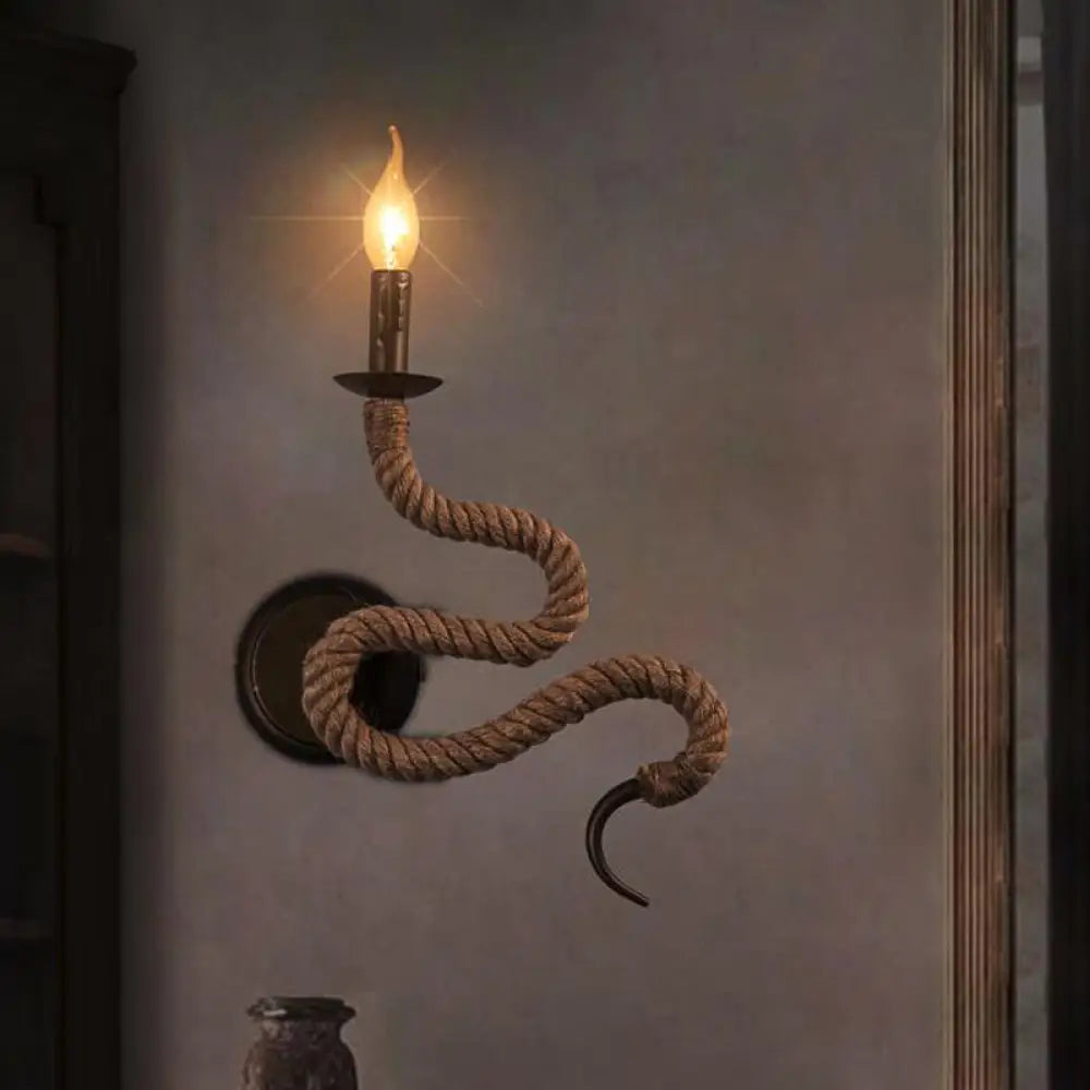 Vintage Bronze Roped Sconce Light Fixture: Bedroom Wall Mounted with Curved Design