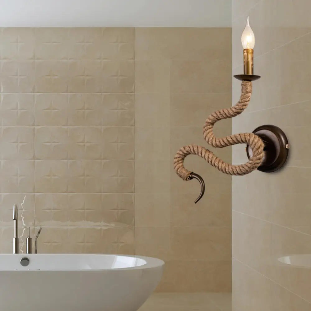 Vintage Bronze Roped Sconce Light Fixture: Bedroom Wall Mounted with Curved Design