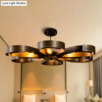 Lámpara de araña vintage de bronce/óxido con forma de flor - Lámpara colgante estilo casa de campo de 6 luces con cable ajustable