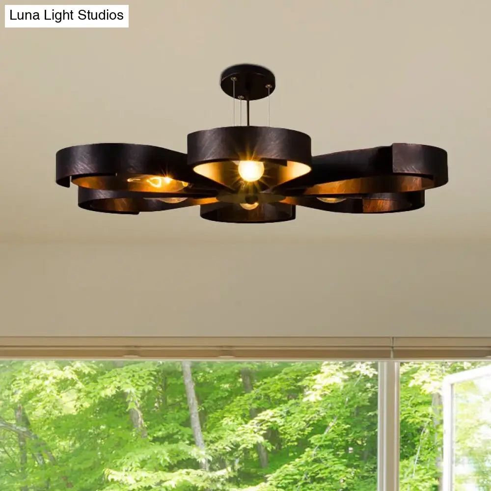 Lámpara de araña vintage de bronce/óxido con forma de flor - Lámpara colgante estilo casa de campo de 6 luces con cable ajustable