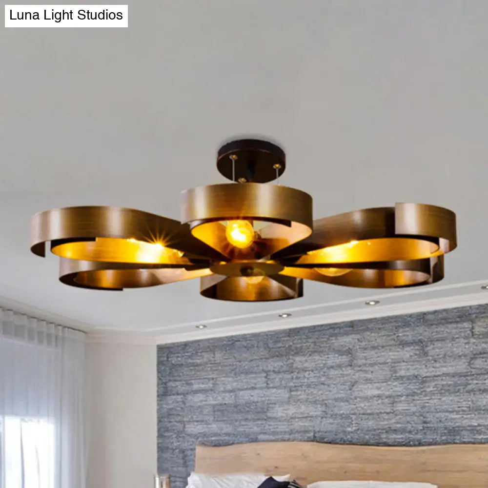 Lámpara de araña vintage de bronce/óxido con forma de flor - Lámpara colgante estilo casa de campo de 6 luces con cable ajustable