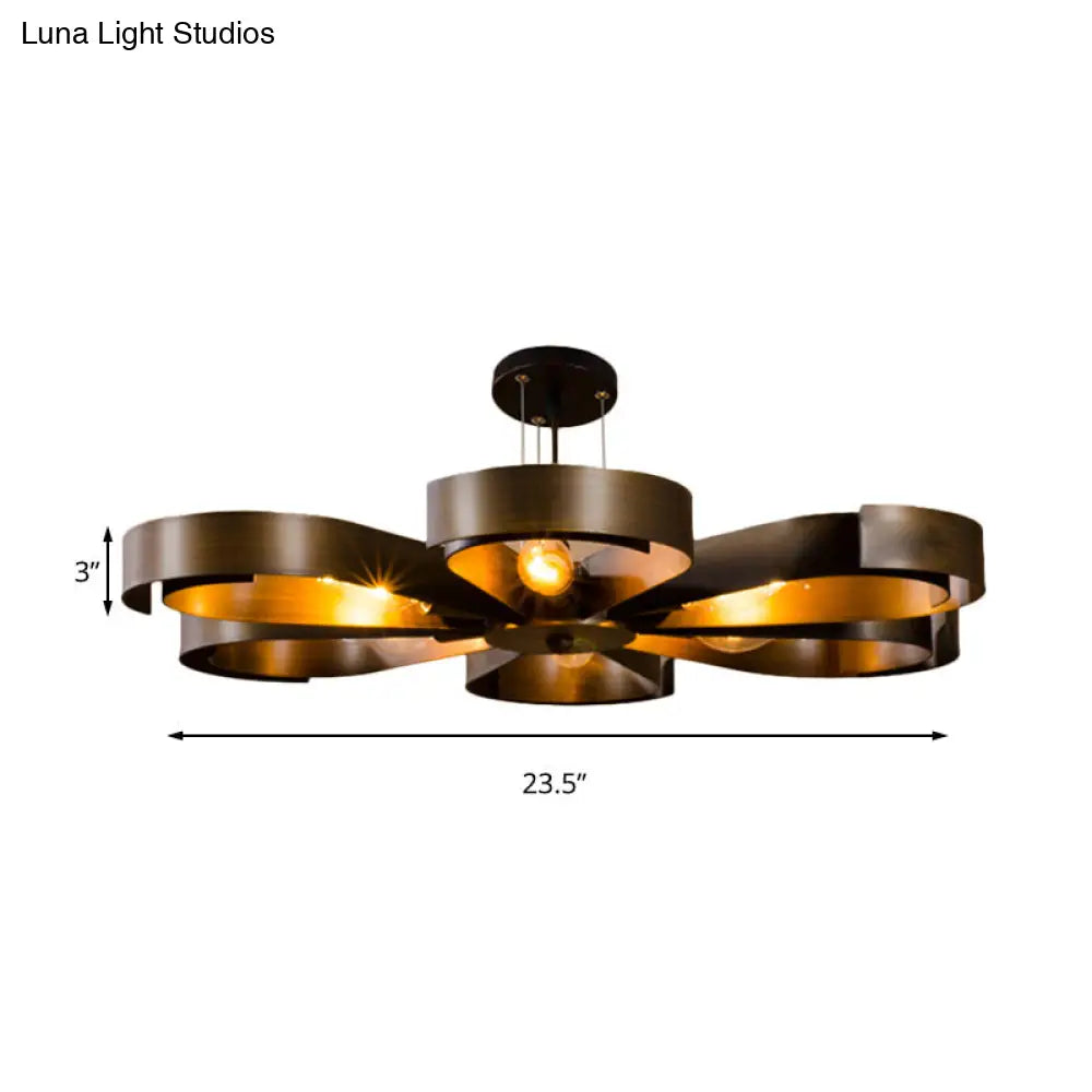 Lámpara de araña vintage de bronce/óxido con forma de flor - Lámpara colgante estilo casa de campo de 6 luces con cable ajustable