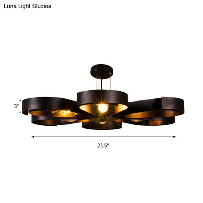 Lámpara de araña vintage de bronce/óxido con forma de flor - Lámpara colgante estilo casa de campo de 6 luces con cable ajustable