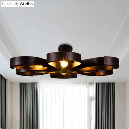 Lámpara de araña vintage de bronce/óxido con forma de flor - Lámpara colgante estilo casa de campo de 6 luces con cable ajustable