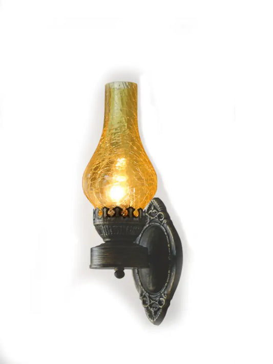 Vintage Bronze Wall Mount Kerosene Iron Light with Glass Shade