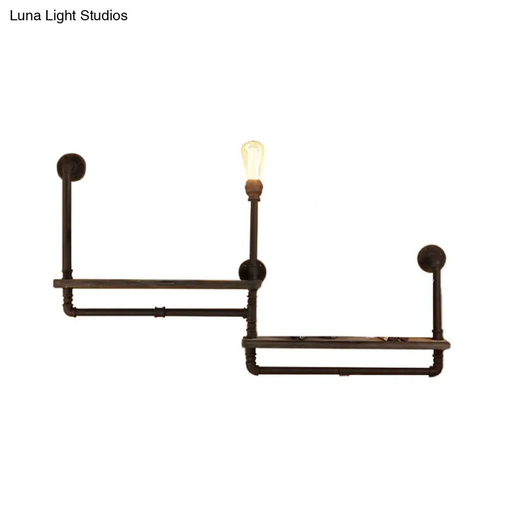 Vintage Bronze Wall Mount Light with Wood Shelf and Water Pipe Design for Living Room Décor