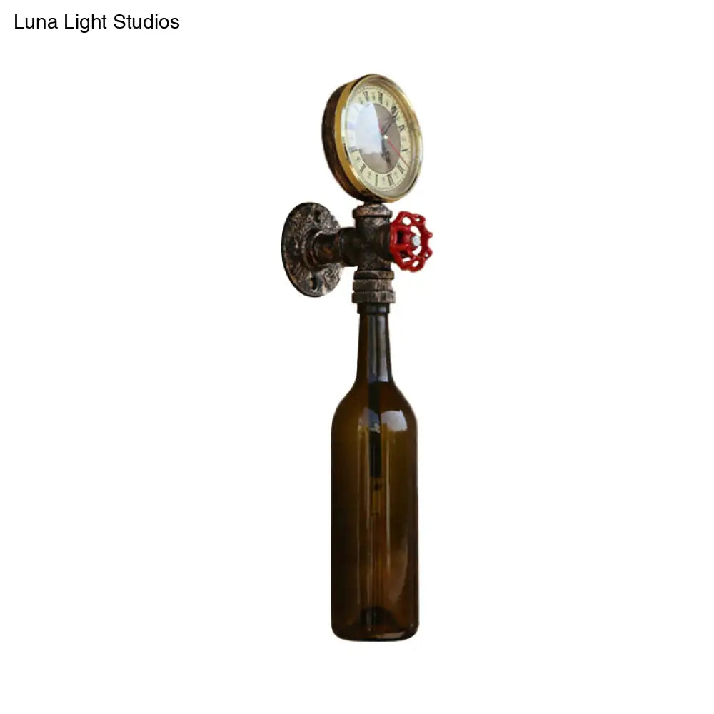 Vintage Brown/Blue Bottle Wall Sconce Lamp - Stylish Glass with Gauge and Valve