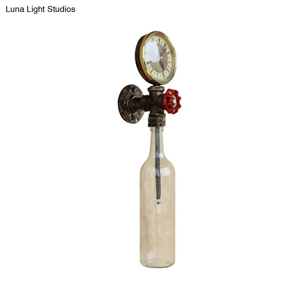 Vintage Brown/Blue Bottle Wall Sconce Lamp - Stylish Glass with Gauge and Valve