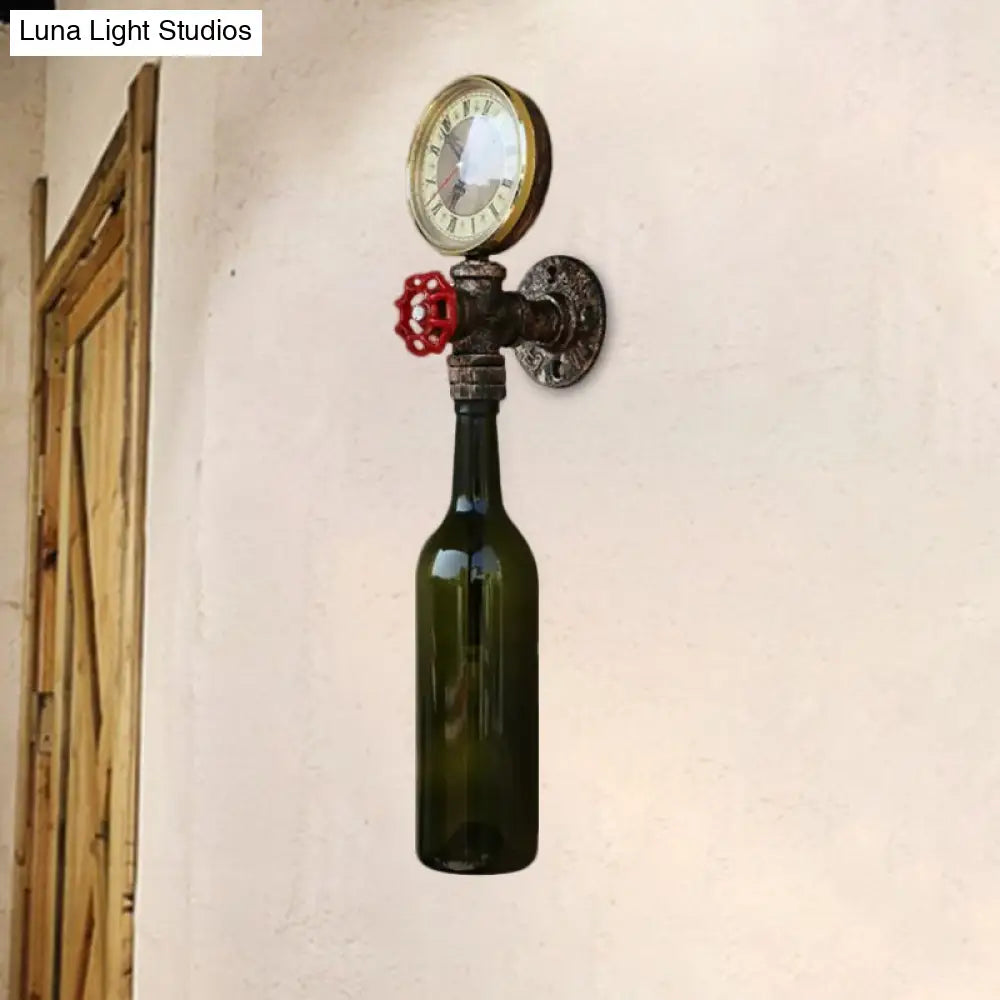 Vintage Brown/Blue Bottle Wall Sconce Lamp - Stylish Glass with Gauge and Valve
