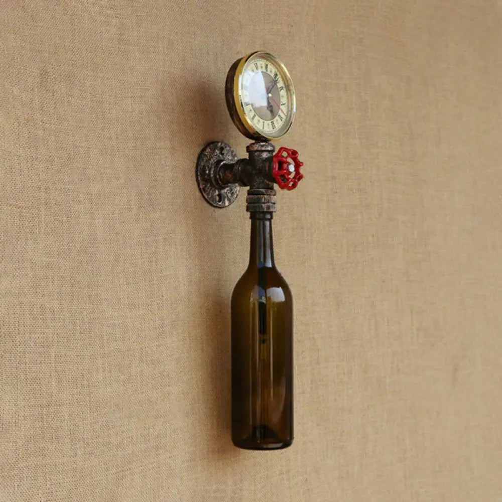Vintage Brown/Blue Bottle Wall Sconce Lamp - Stylish Glass with Gauge and Valve