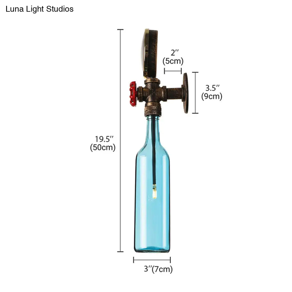 Vintage Brown/Blue Bottle Wall Sconce Lamp - Stylish Glass with Gauge and Valve