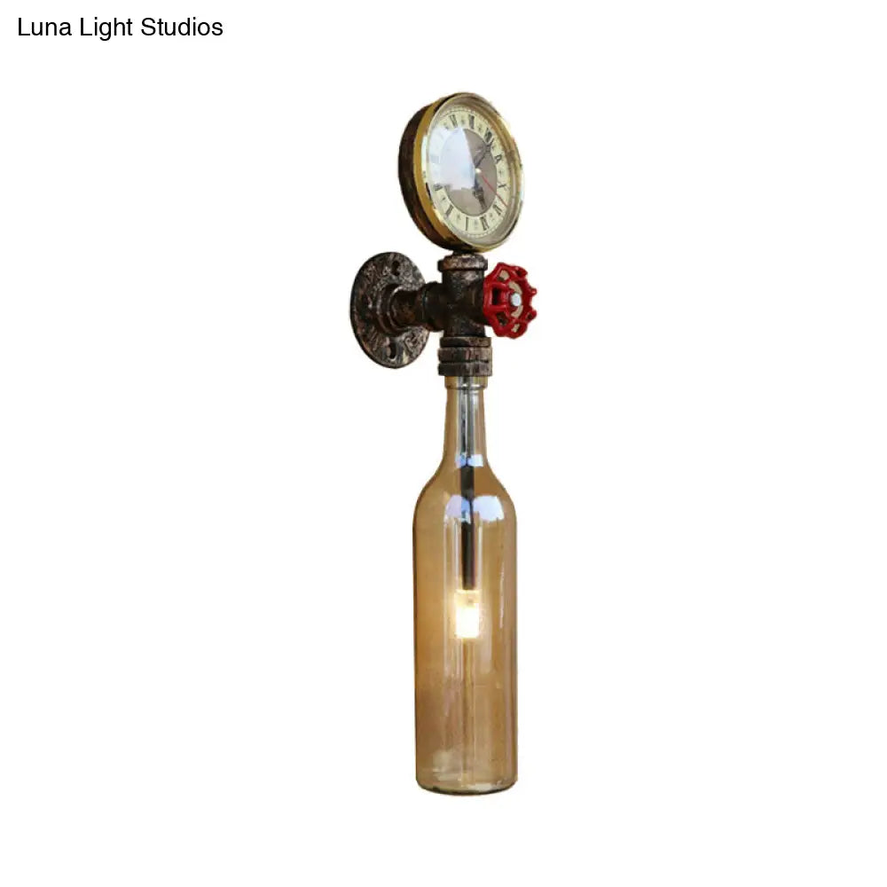 Vintage Brown/Blue Bottle Wall Sconce Lamp - Stylish Glass with Gauge and Valve