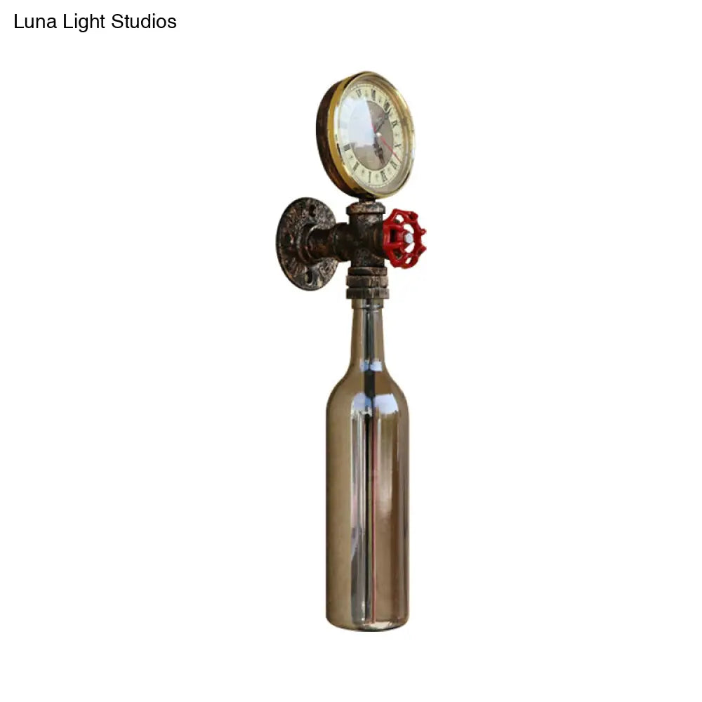 Vintage Brown/Blue Bottle Wall Sconce Lamp - Stylish Glass with Gauge and Valve