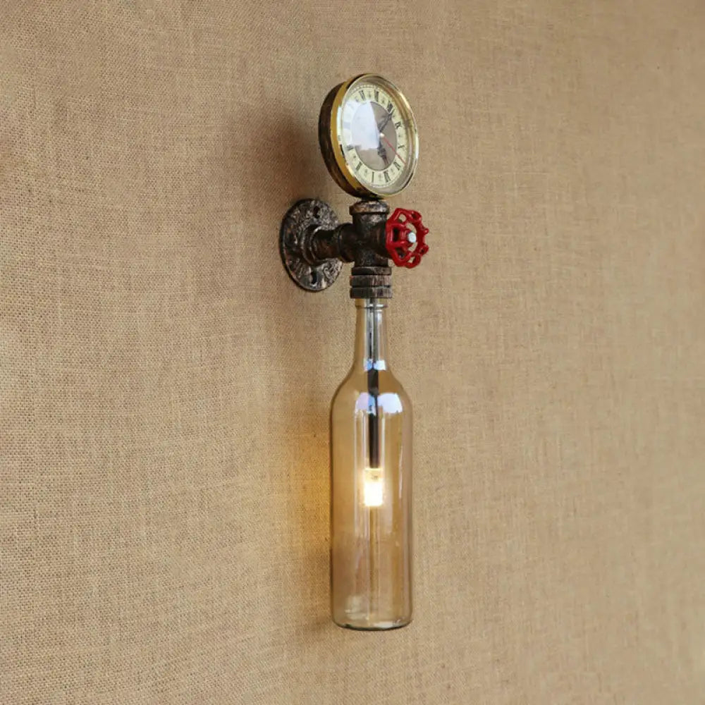 Vintage Brown/Blue Bottle Wall Sconce Lamp - Stylish Glass with Gauge and Valve