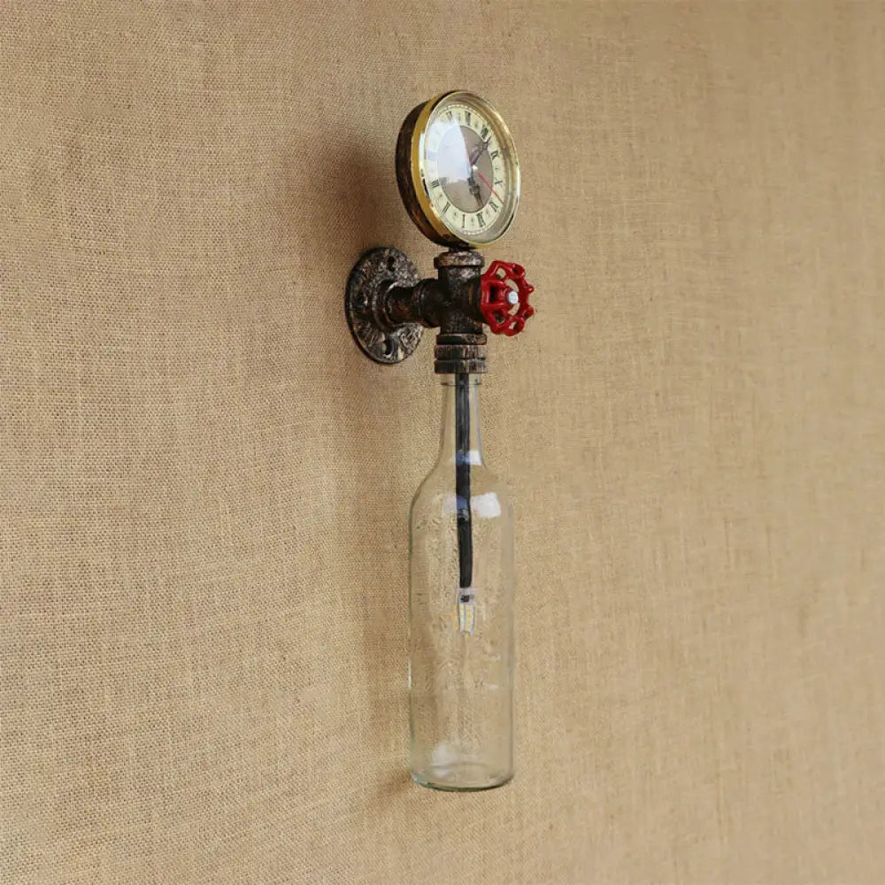 Vintage Brown/Blue Bottle Wall Sconce Lamp - Stylish Glass with Gauge and Valve