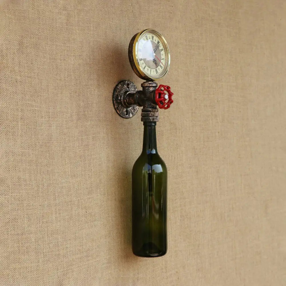 Vintage Brown/Blue Bottle Wall Sconce Lamp - Stylish Glass with Gauge and Valve