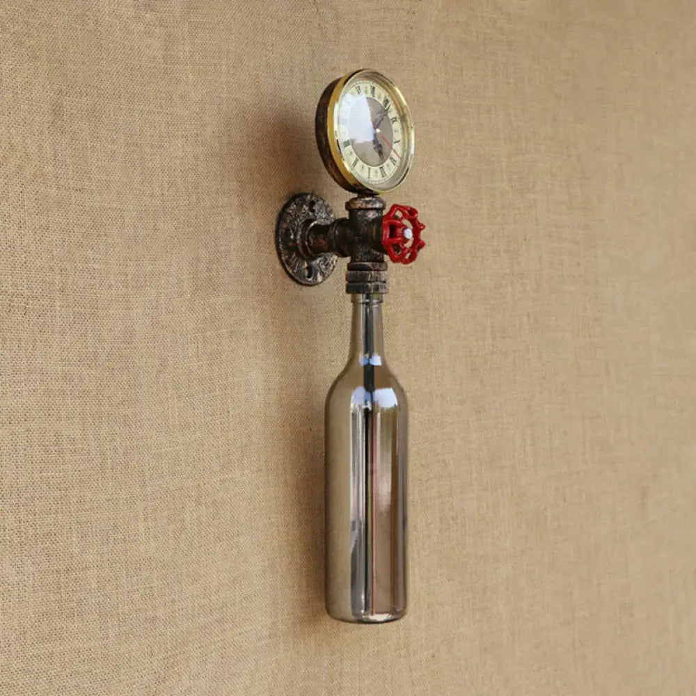 Vintage Brown/Blue Bottle Wall Sconce Lamp - Stylish Glass with Gauge and Valve