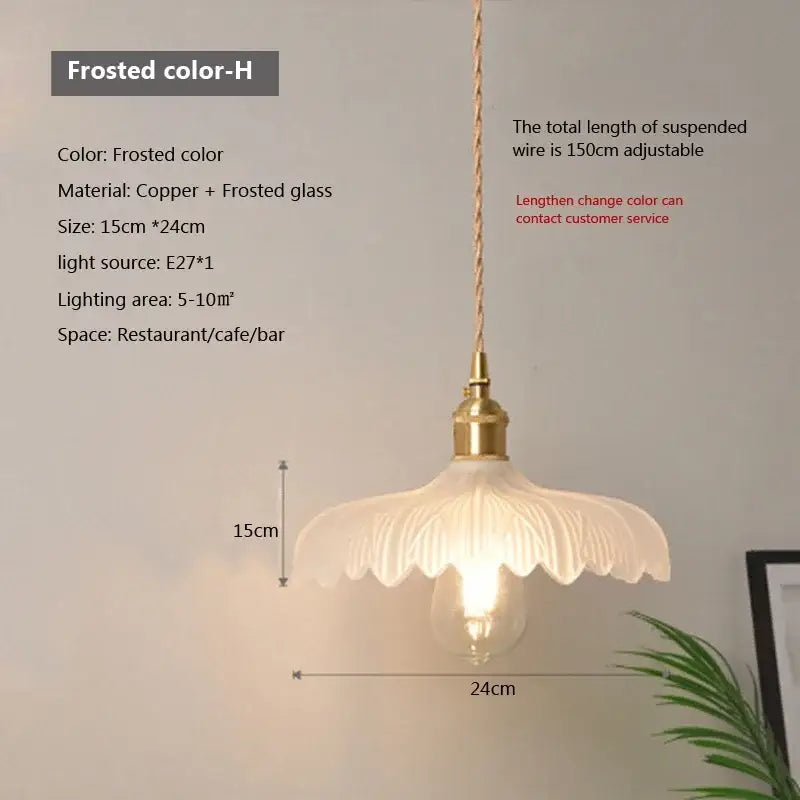Vintage brown and polished chrome glass pendant light with frosted glass and copper fixture for dining room suspension
