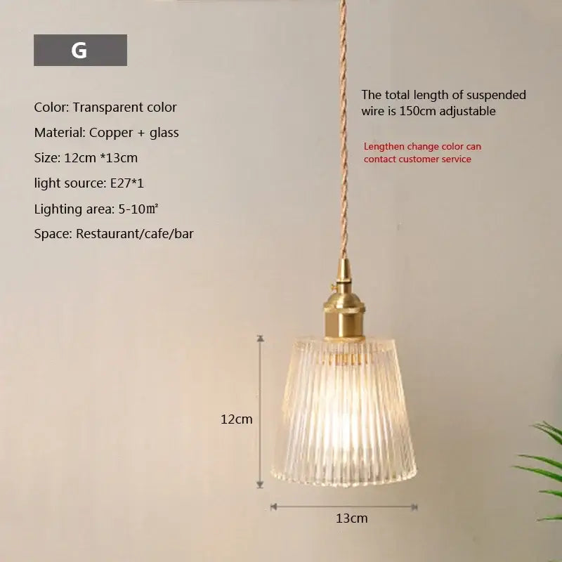Vintage brown and polished chrome glass pendant light with ribbed translucent glass and adjustable copper suspension for dining room