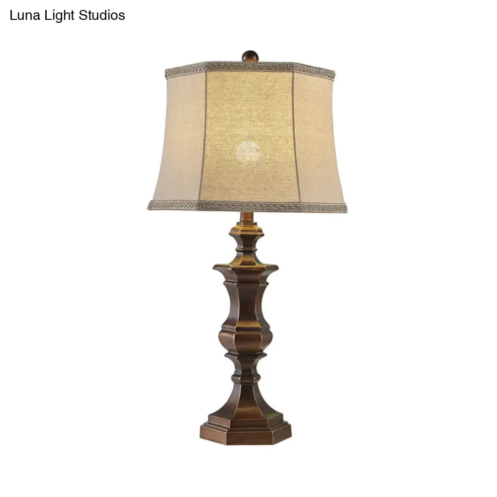 Vintage Brown Resin Night Table Lamp - 1 Light Bedroom Reading Light with Tapered Shade