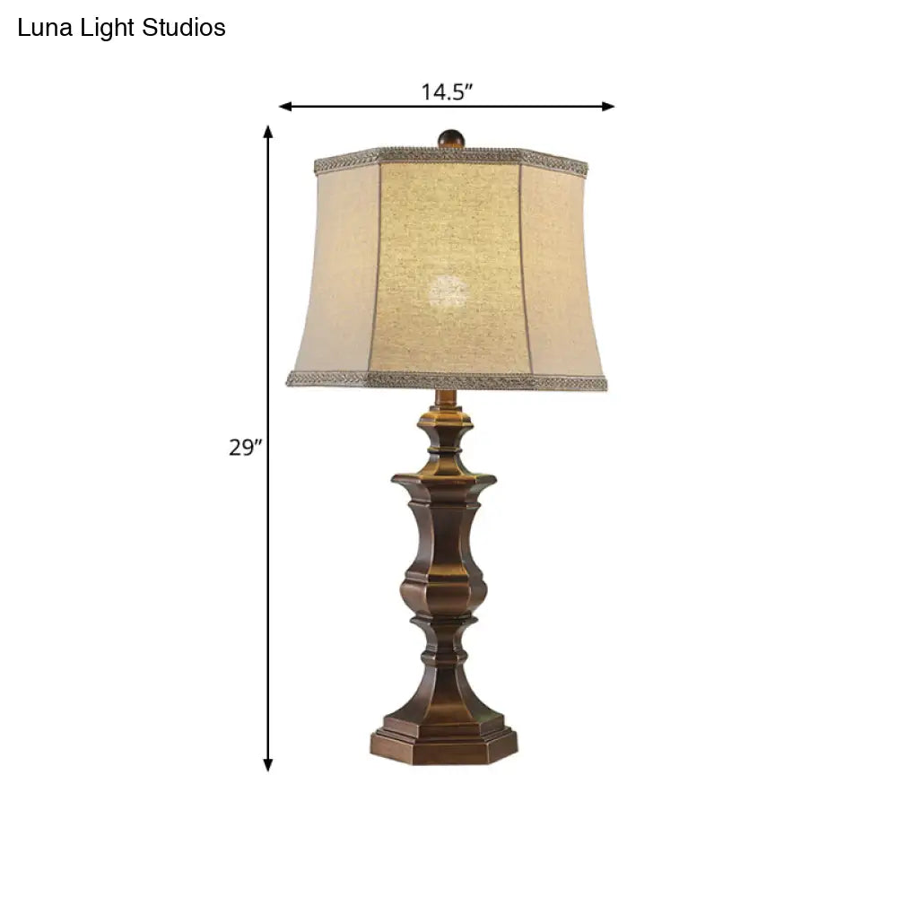Vintage Brown Resin Night Table Lamp - 1 Light Bedroom Reading Light with Tapered Shade