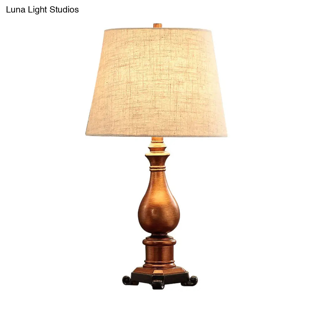 Vintage Brown Resin Vase Base Night Lamp with Tapered Fabric Shade