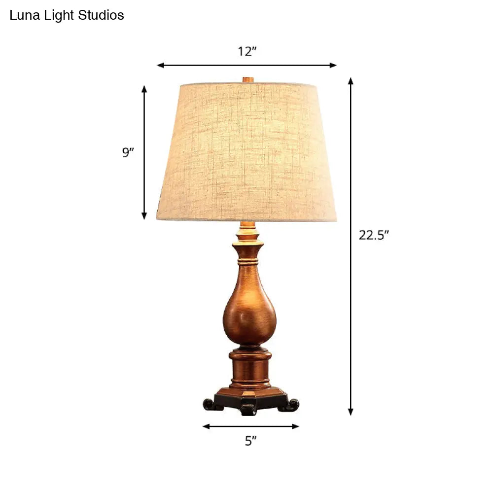 Vintage Brown Resin Vase Base Night Lamp with Tapered Fabric Shade